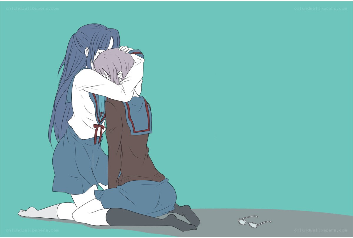 two girls hugging