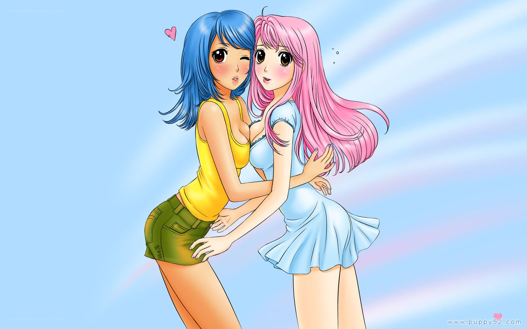 Two girls hugging