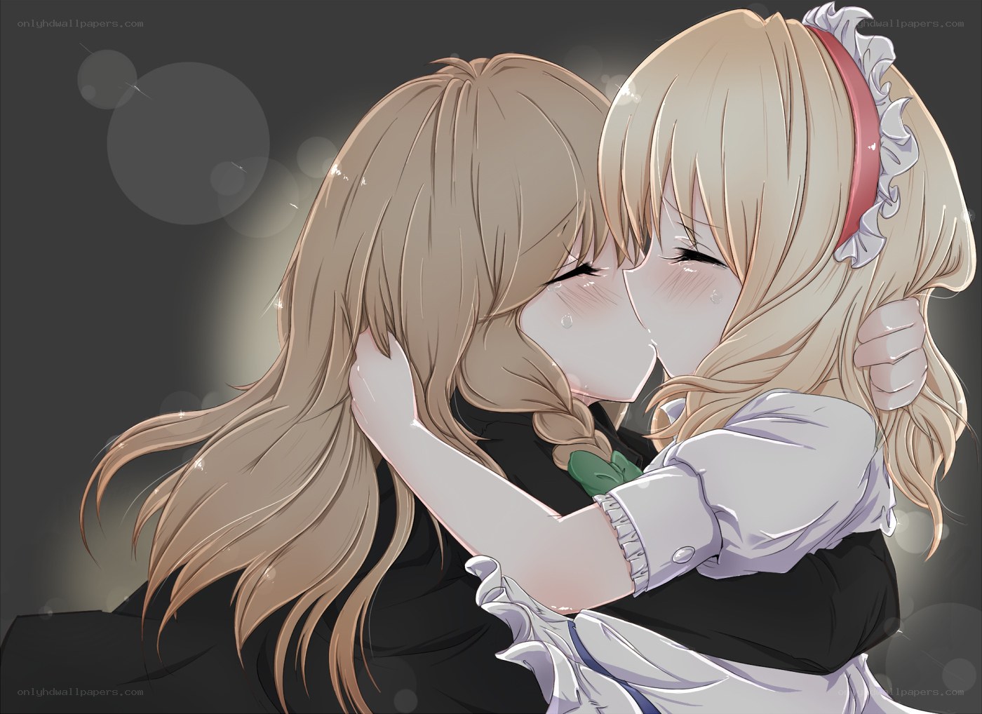 two girls hugging
