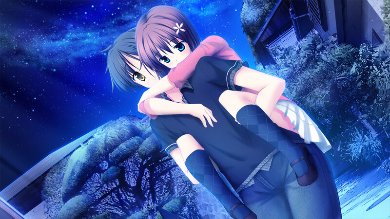 Two Girls Hugging at Night — Blue