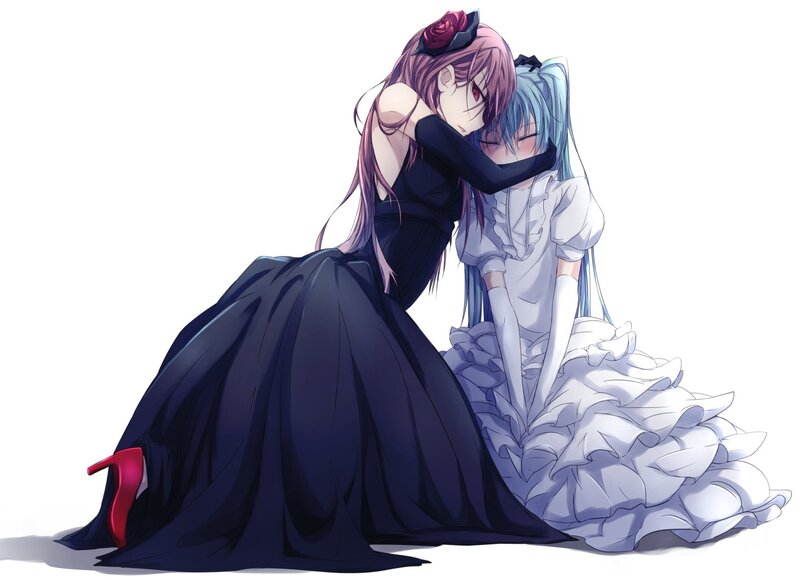 Two Girls Hugging — Black, Calm, Anime