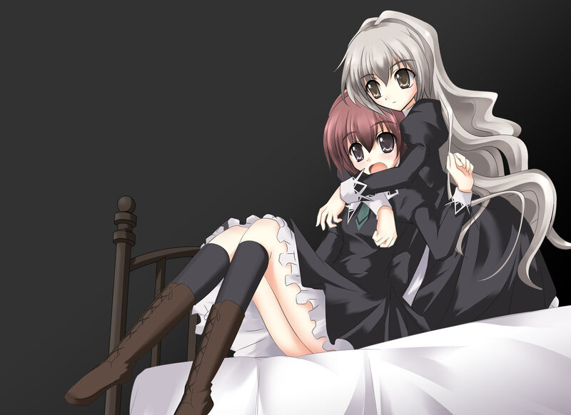 Two Girls Hugging — Black, Calm