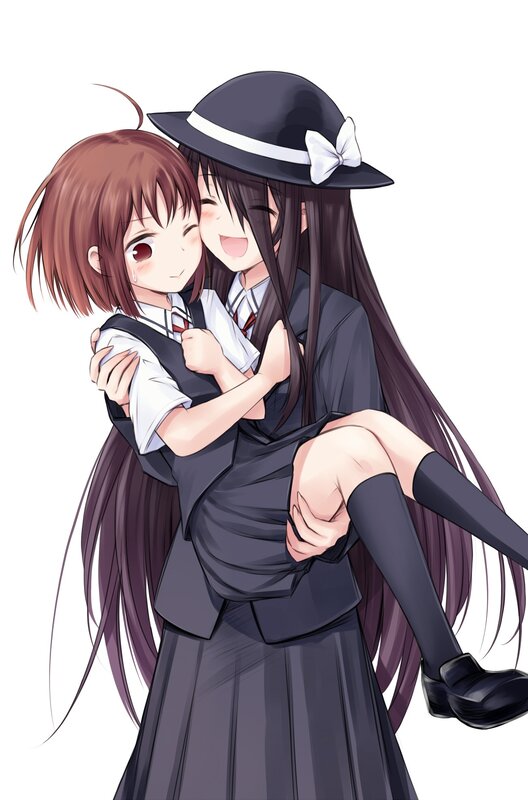Two Girls Hugging — Black, Happy