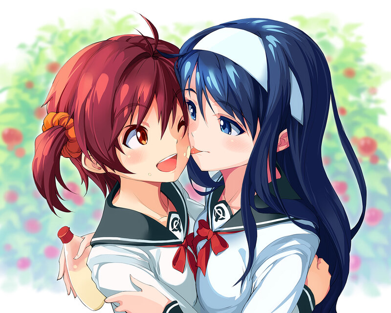 Two Girls Hugging — Blue, Affectionate, Spring