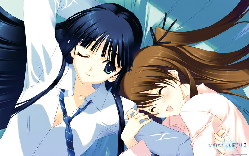 Two Girls Hugging — Blue, Calm