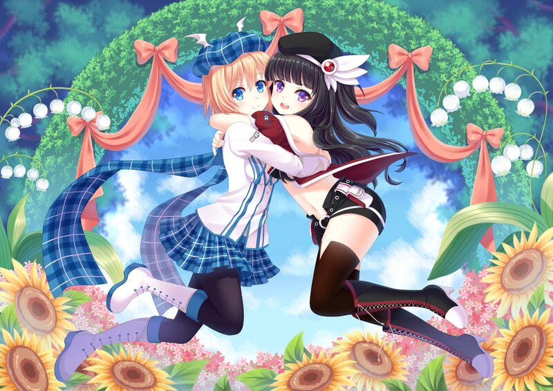 Two Girls Hugging — Blue, Cheerful, Summer