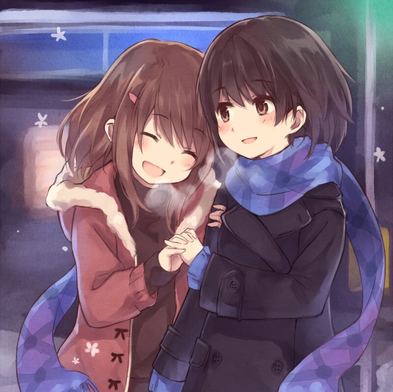 Two Girls Hugging — Blue, Cozy, Night