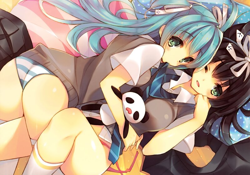 Two Girls Hugging — Blue, Cuddly