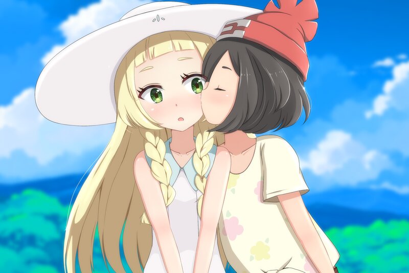 Two Girls Hugging — Blue, Peaceful, Afternoon