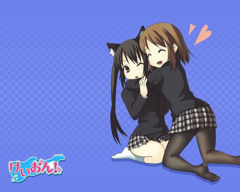 Two Girls Hugging — Blue, Playful, Anime, Cat Ears