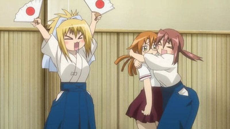 Two Girls Hugging — Blue, Playful