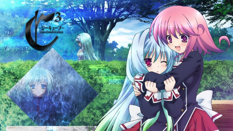 Two Girls Hugging — Blue, Serene, Afternoon, Anime, Tree