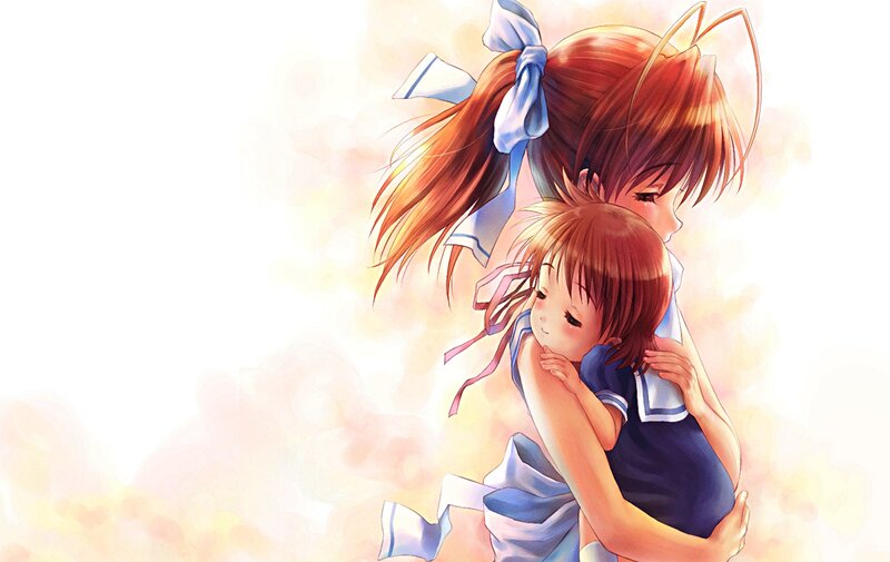 Two Girls Hugging — Blue, Serene, Anime
