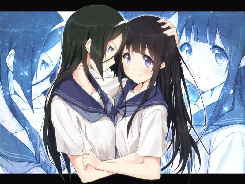 Two Girls Hugging — Blue, Serene, Night