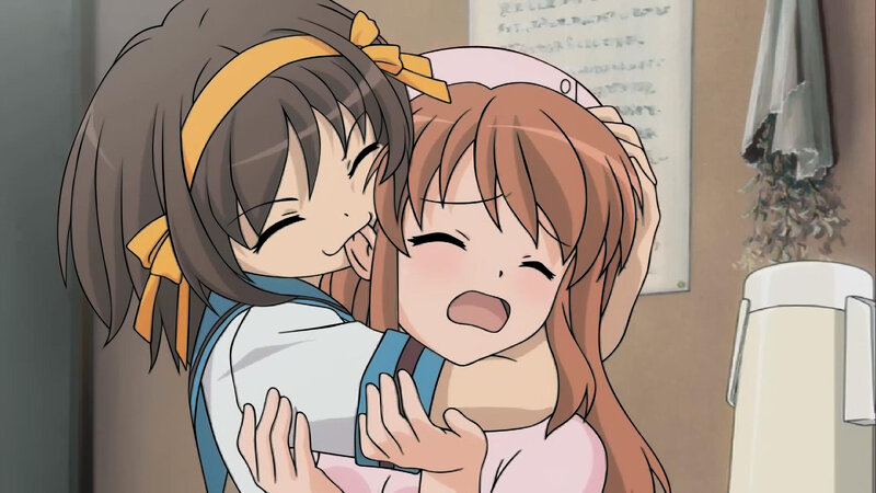 Two Girls Hugging — Brown, Affectionate, Anime, School Uniform