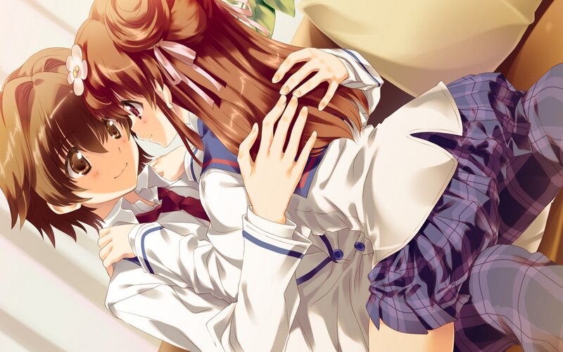 Two Girls Hugging — Brown, Affectionate