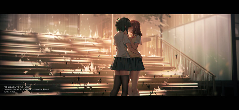 Two Girls Hugging — Brown, Dramatic, Sunset, Anime