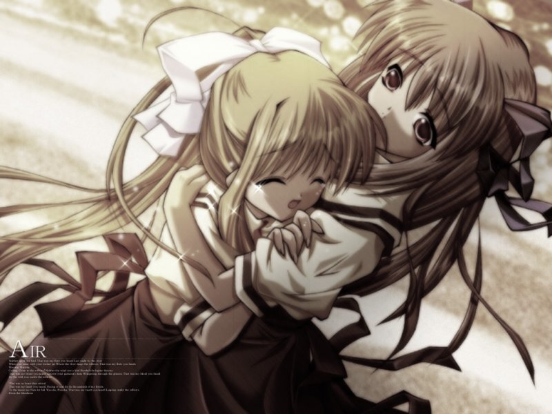 Two Girls Hugging — Brown