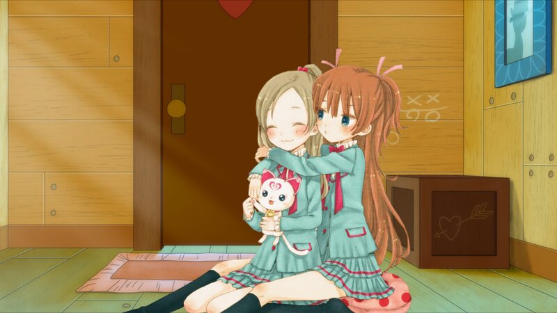 Two Girls Hugging — Brown, Warm