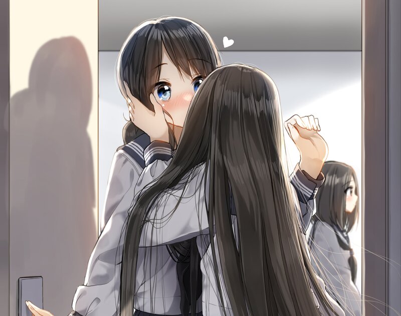 Two Girls Hugging — Gray, Affectionate