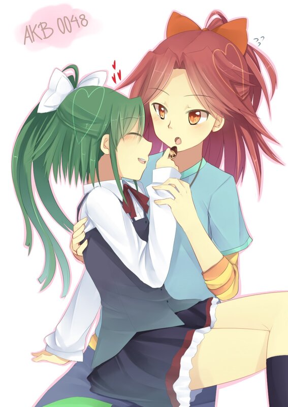 Two Girls Hugging — Green, Affectionate, Anime, School Uniforms