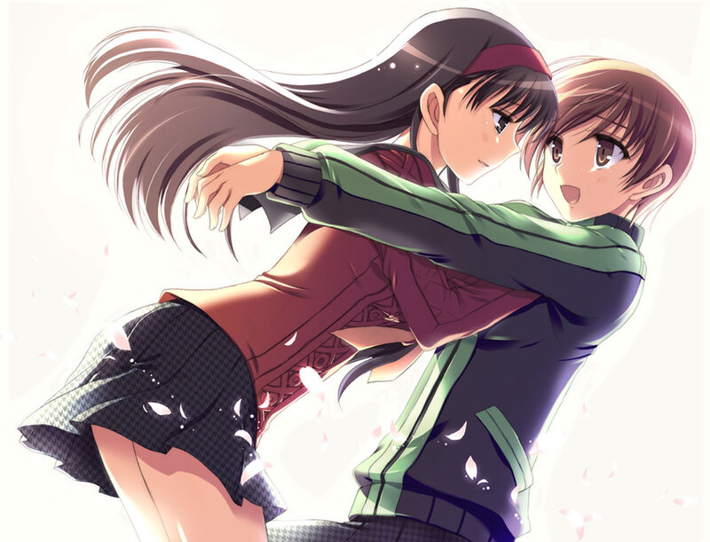 Two Girls Hugging — Green, Affectionate, Anime