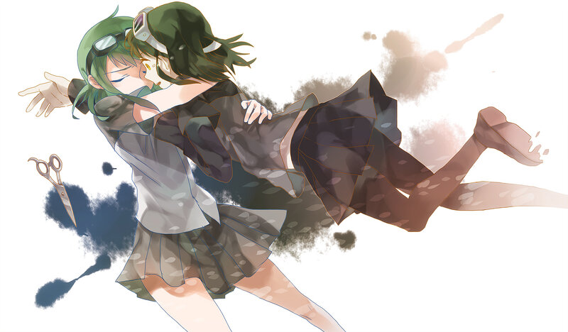 Two Girls Hugging — Green, Dramatic