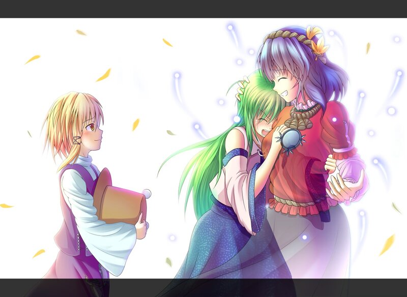 Two Girls Hugging — Green, Joyful