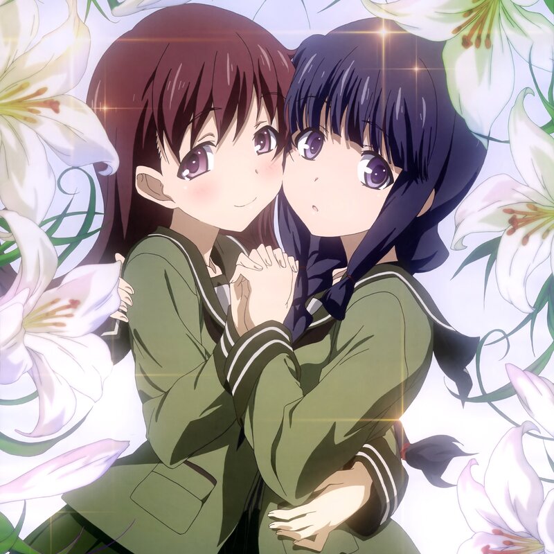Two Girls Hugging — Green, Peaceful, Anime