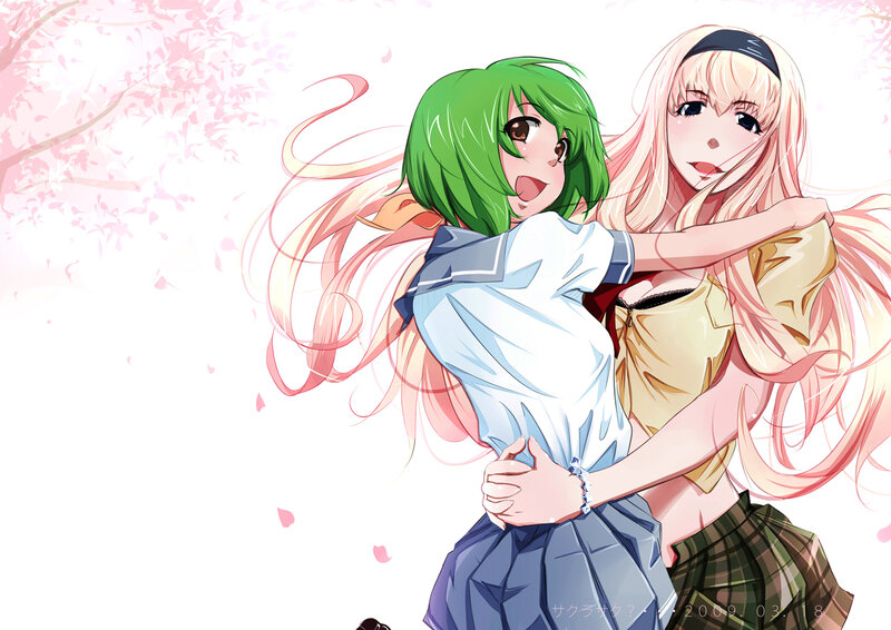 Two Girls Hugging — Green, Playful, Spring