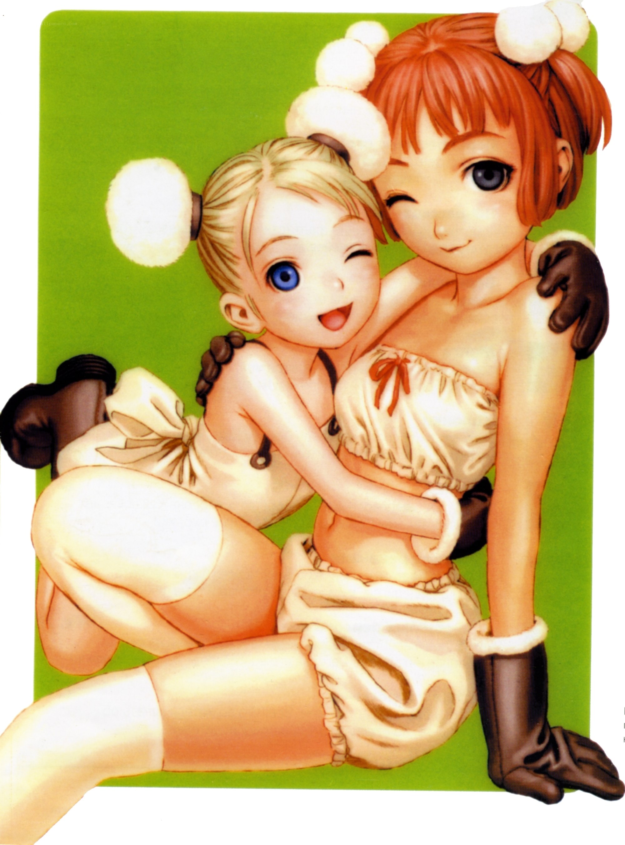Two girls hugging happily