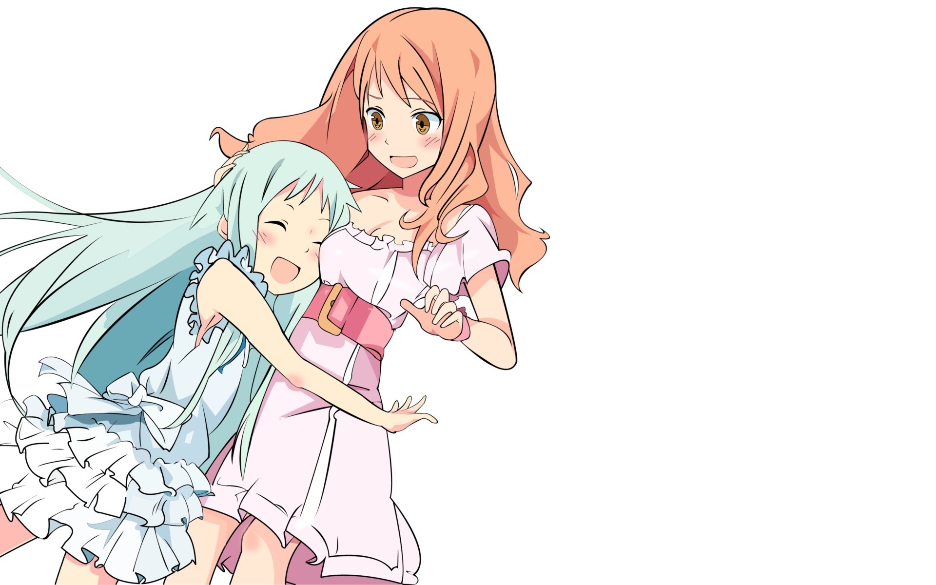 two girls hugging happily