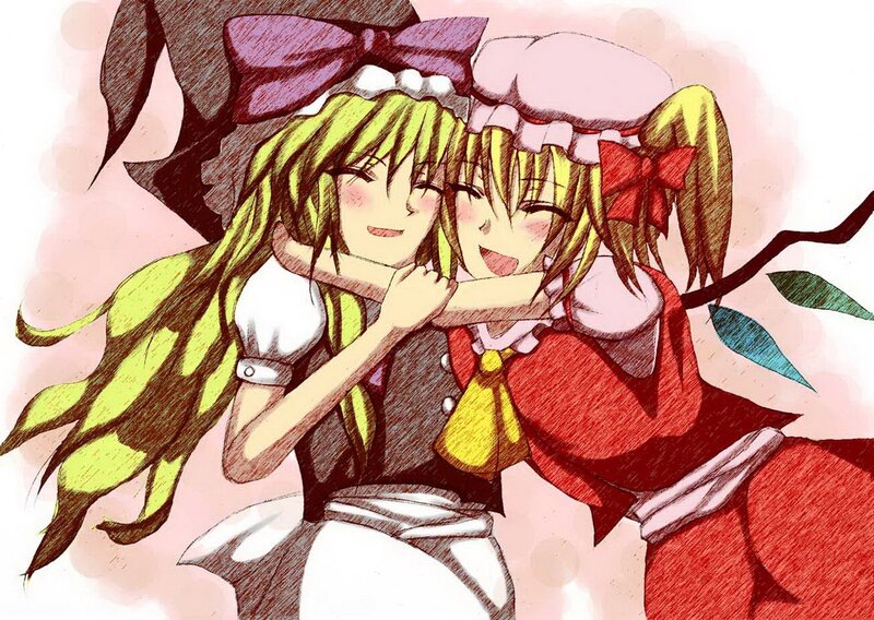 Two girls hugging happily