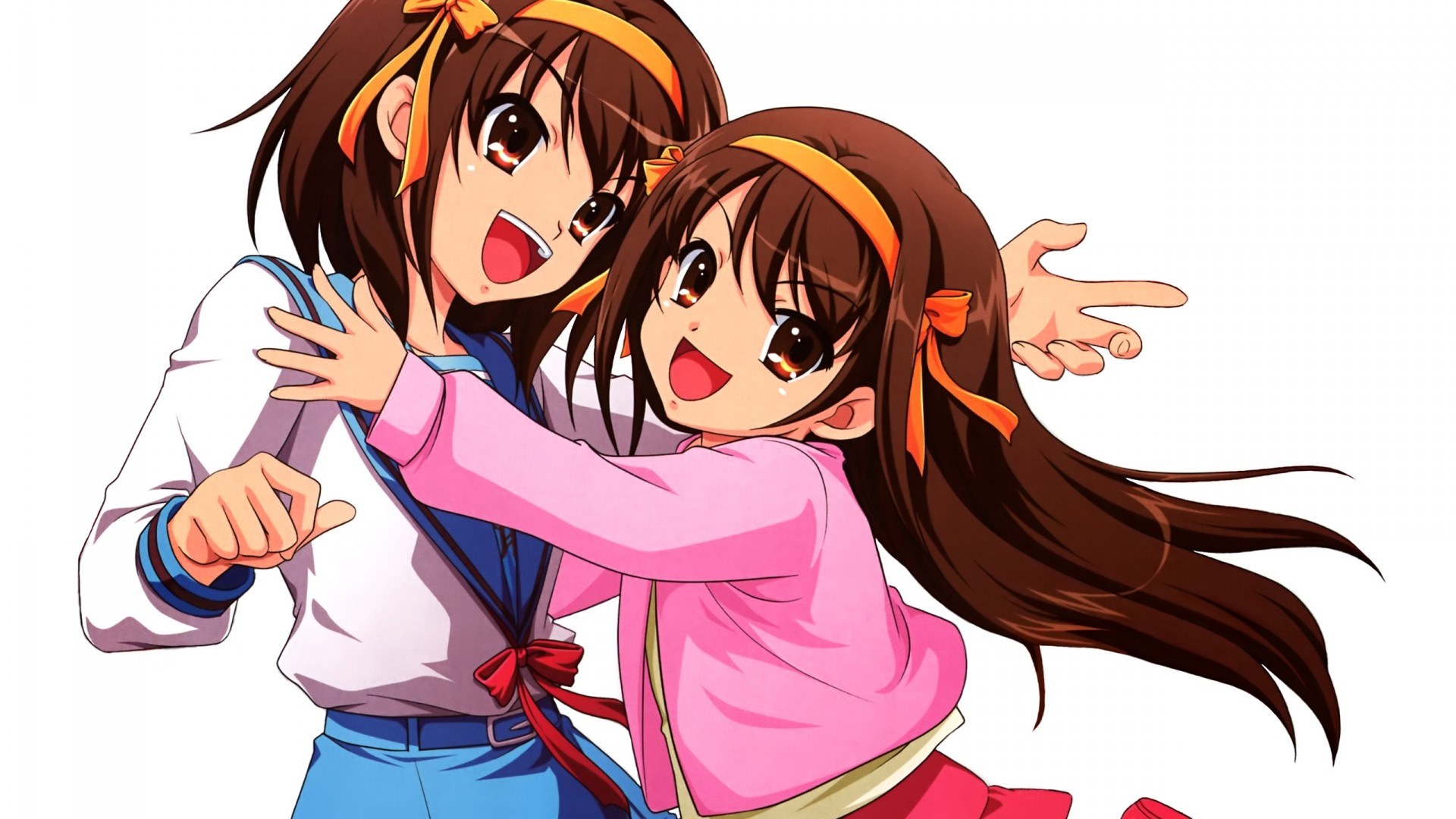 two girls hugging happily