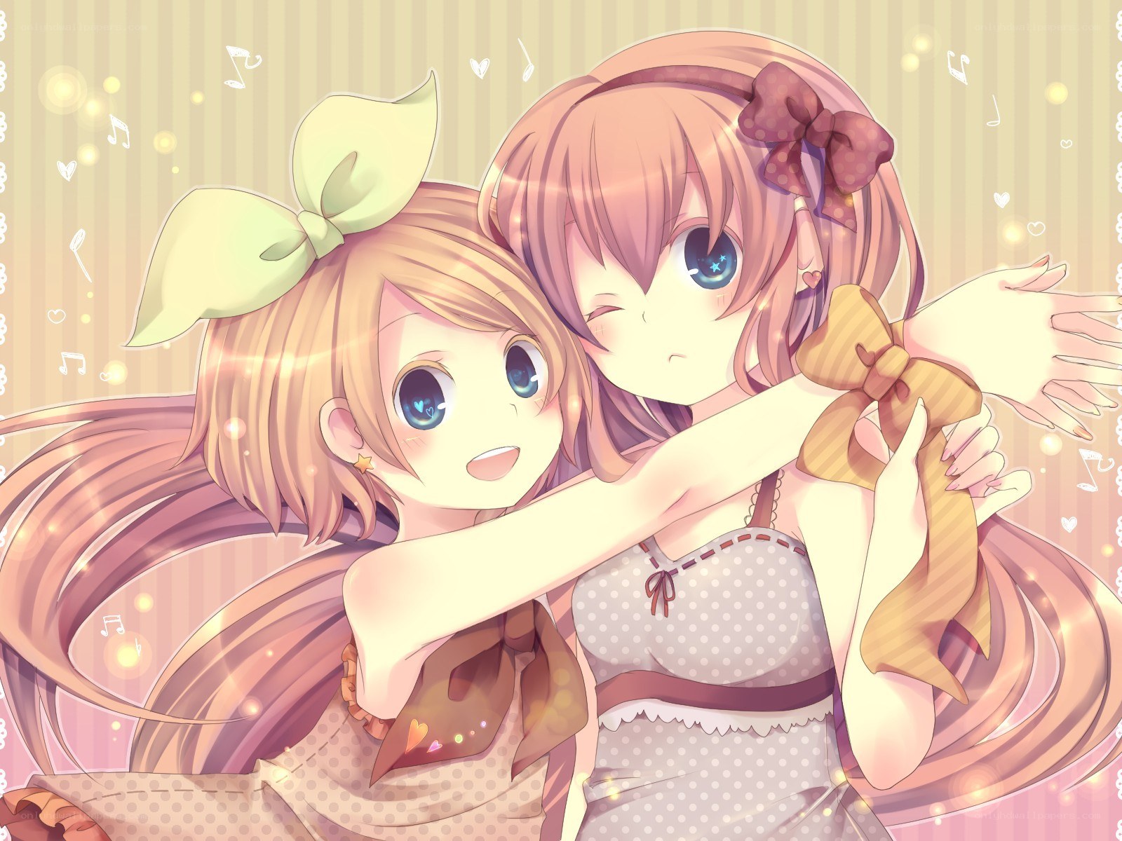 Two girls hugging happily