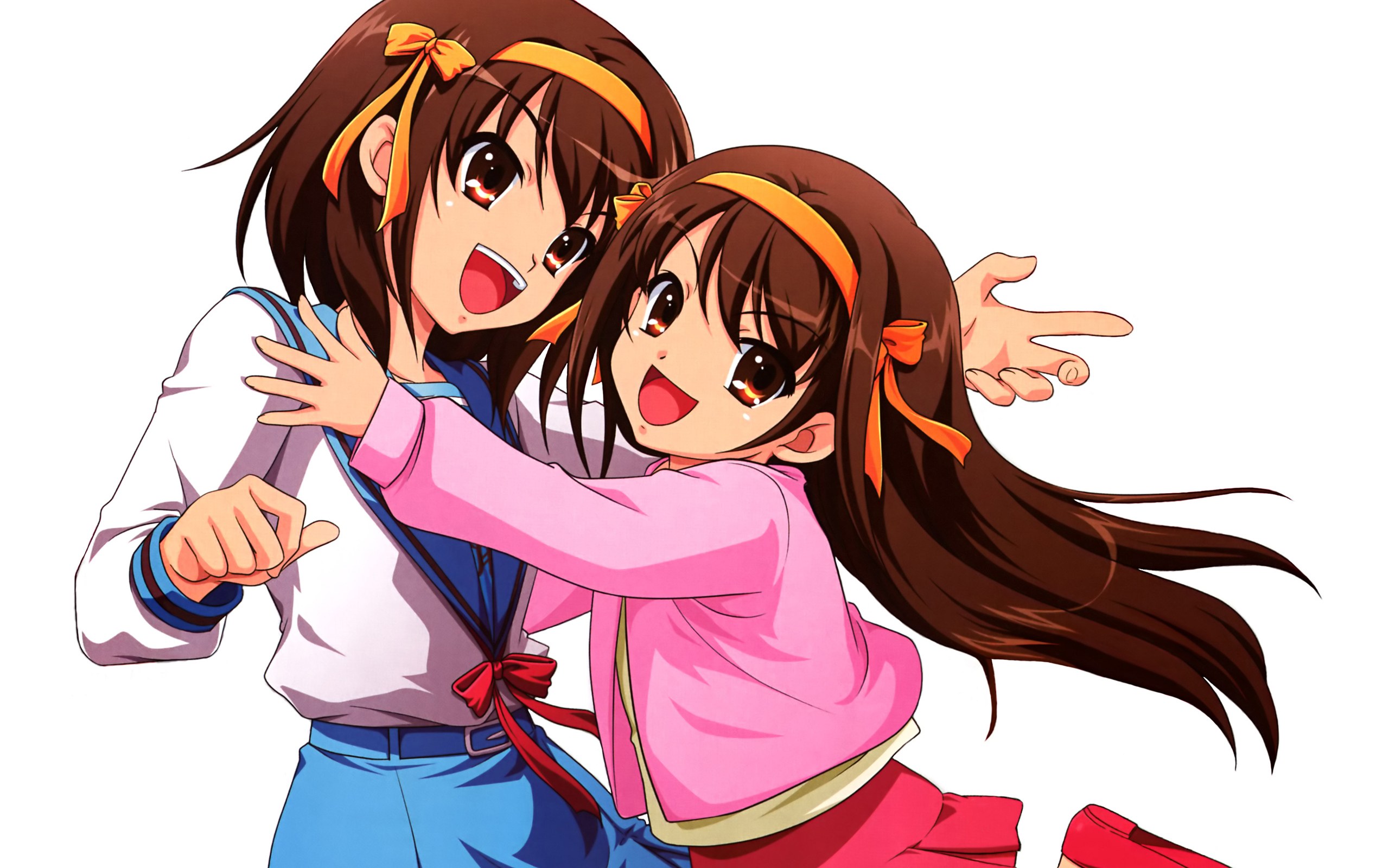two girls hugging happily