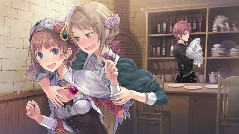 Two Girls Hugging in a Tavern — Brown