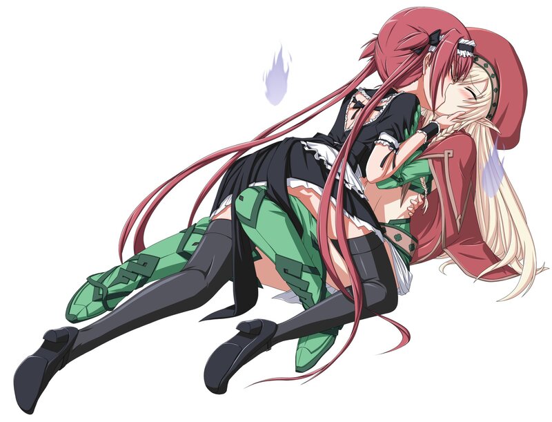 Two girls hugging in anime style
