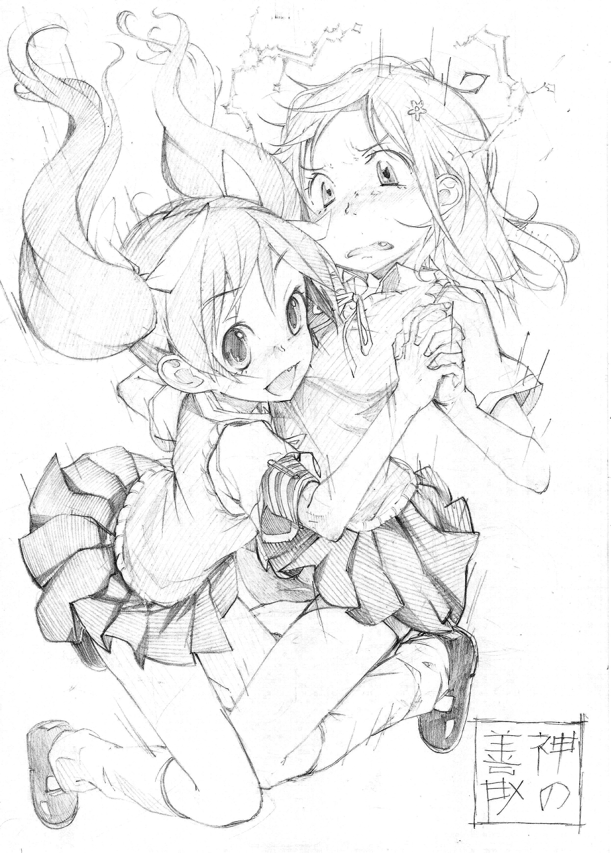 two girls hugging in sketch