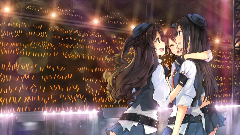 Two Girls Hugging on Stage