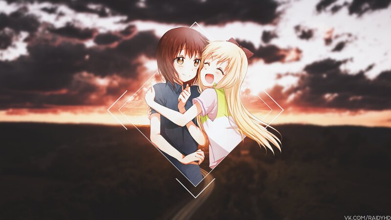 Two Girls Hugging — Orange, Dramatic, Sunset