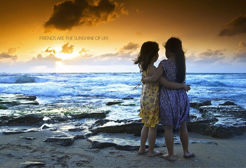 Two Girls Hugging — Orange, Serene