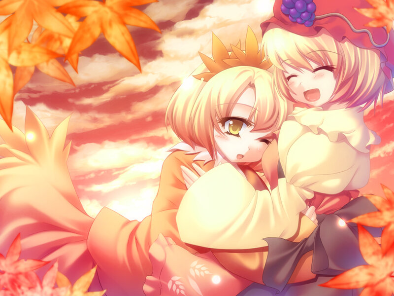 Two Girls Hugging — Orange