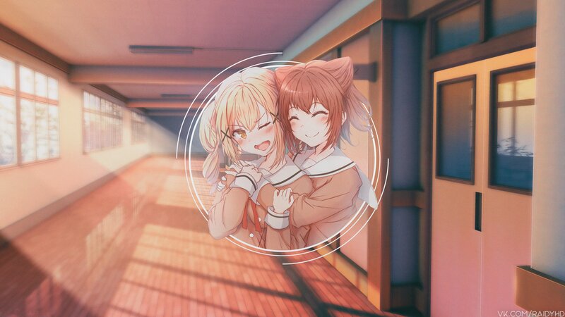 Two Girls Hugging — Orange, Warm