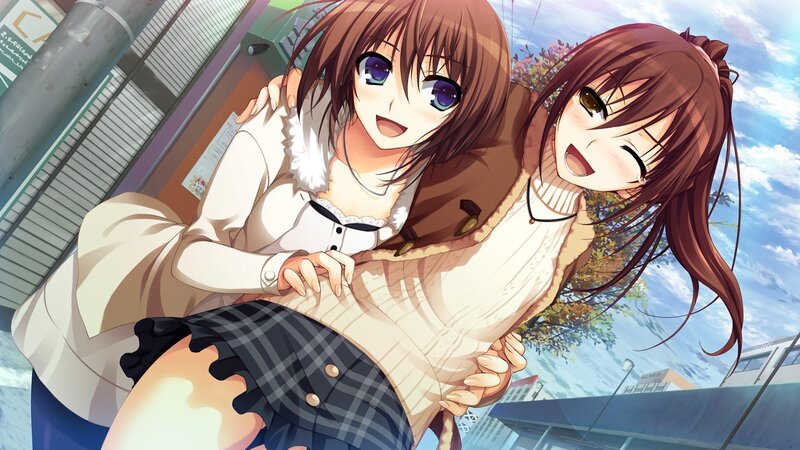 two girls hugging outdoors