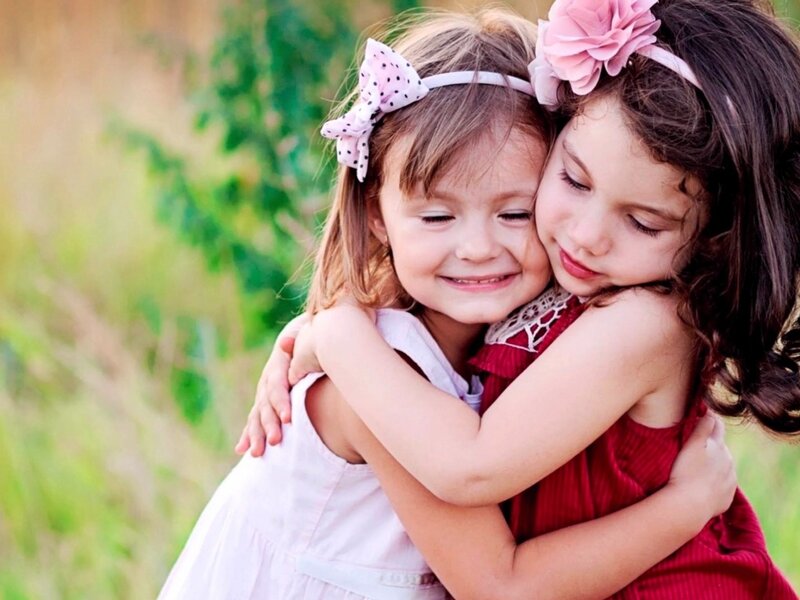 Two Girls Hugging — Pink, Affectionate, Afternoon