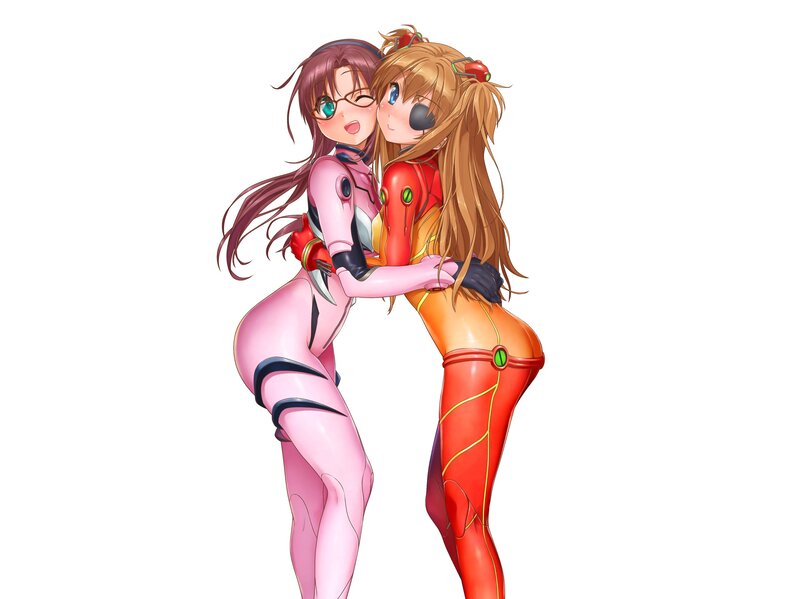 Two Girls Hugging — Pink, Affectionate, Anime, Mecha Suits