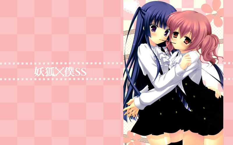 Two Girls Hugging — Pink, Affectionate, Anime, School Uniforms, Long Hair