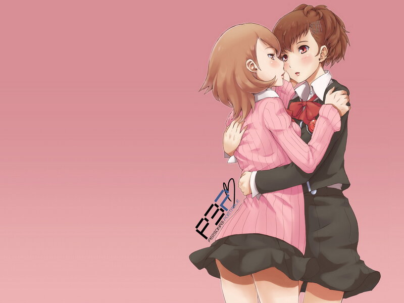 Two Girls Hugging — Pink, Affectionate, Anime, School Uniforms
