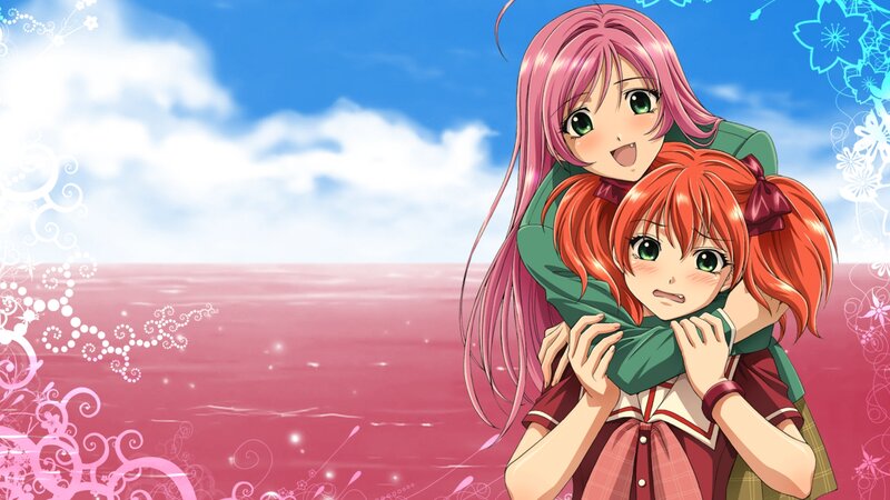 Two Girls Hugging — Pink, Cheerful, Afternoon, Anime